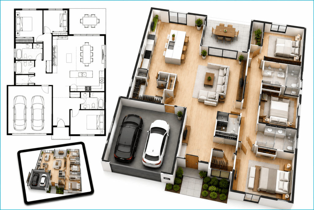 2D and 3D floor plans.